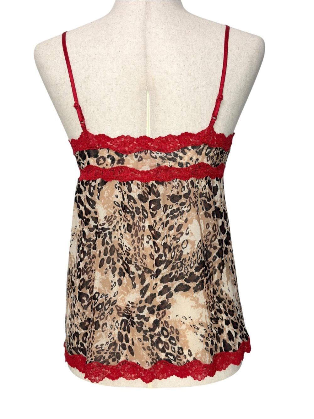 Cabernet Y2K Leopard Mesh Babydoll Top S Red Lace Whimsigoth Indie Sleaze Vampi - Picture 11 of 13